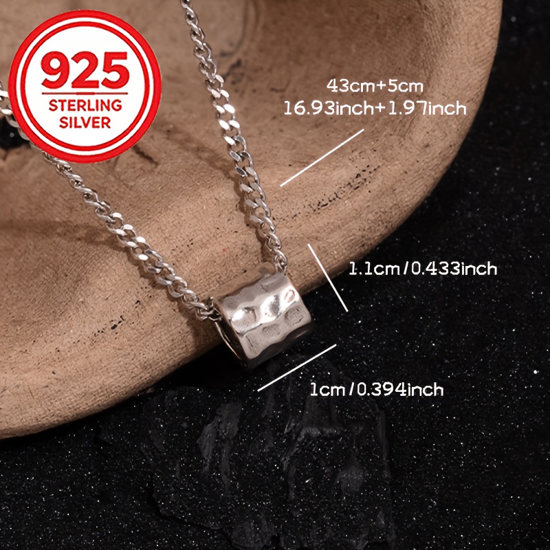 925 Silver Hammered Texture Pendant Necklace, Stylish Gift